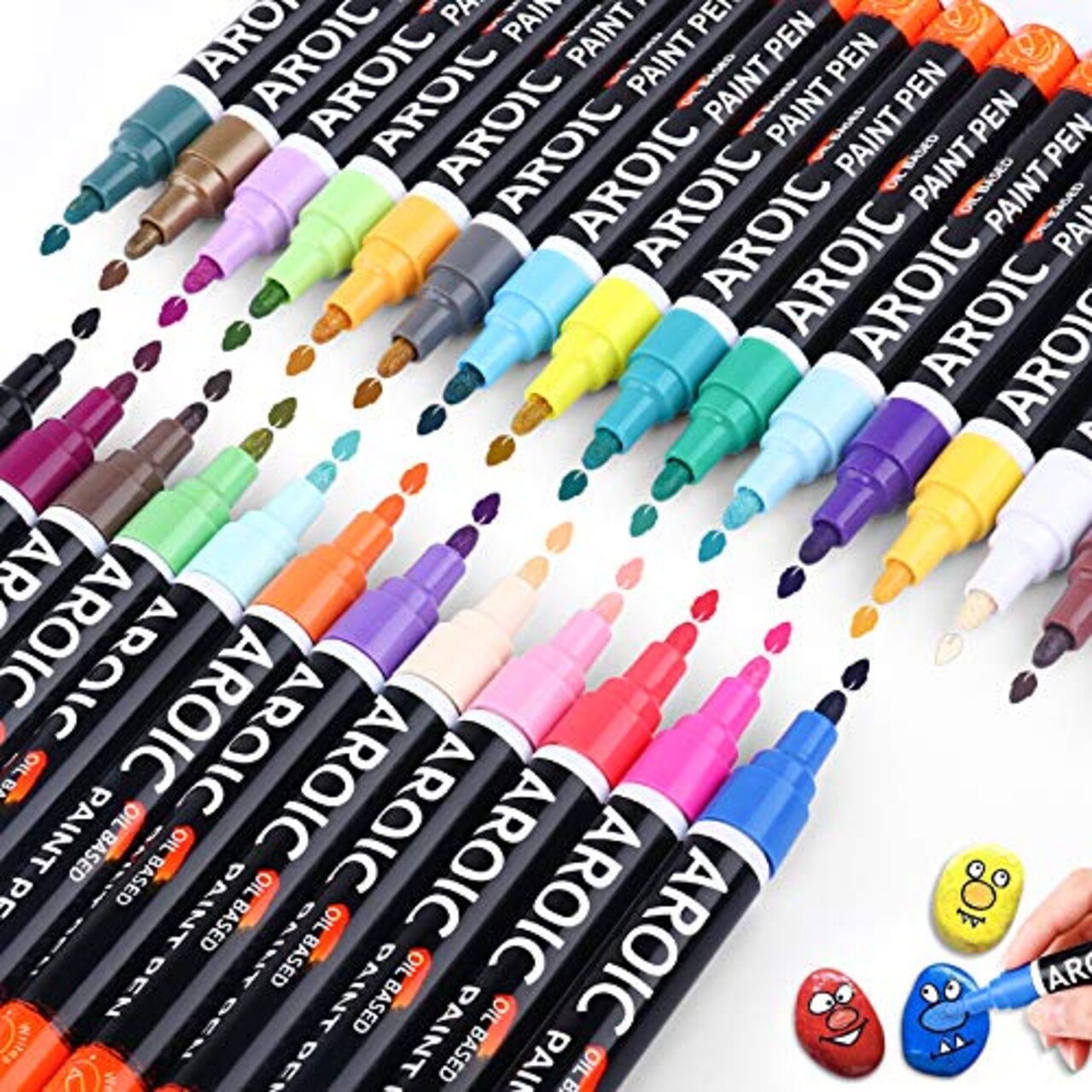 AROIC Paint Markers, 28 Colors Oil-Based Waterproof Paint Marker Pen Set.  Posca Paint Markers for Rock, Wood, Metal, Plastic, Glass, Canvas, Ceramic  & More! Safe and odorless.